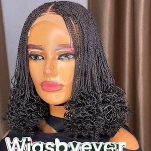 Short braided wig with curling tips, Braids wig for black women with synthetic hair, braids  wig.