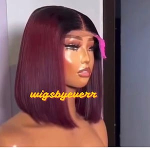 Vietnamese Human hair blunt cut wig. Burgundy colour bob wig. 10inches hair extension. 100% human hair.
