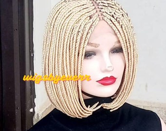 Blonde short braided wig, wig for black women, light weight wig, wig for every day occassion, african braids, braids wig .bob braid wig.