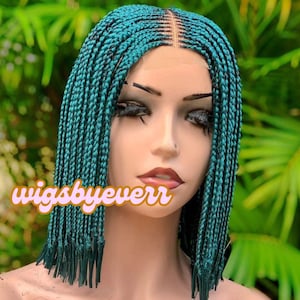 Short blunt bob braided wig, Short braided wig for black women ,short center part braids wig, gift for her, birthday gift, light weight wig.