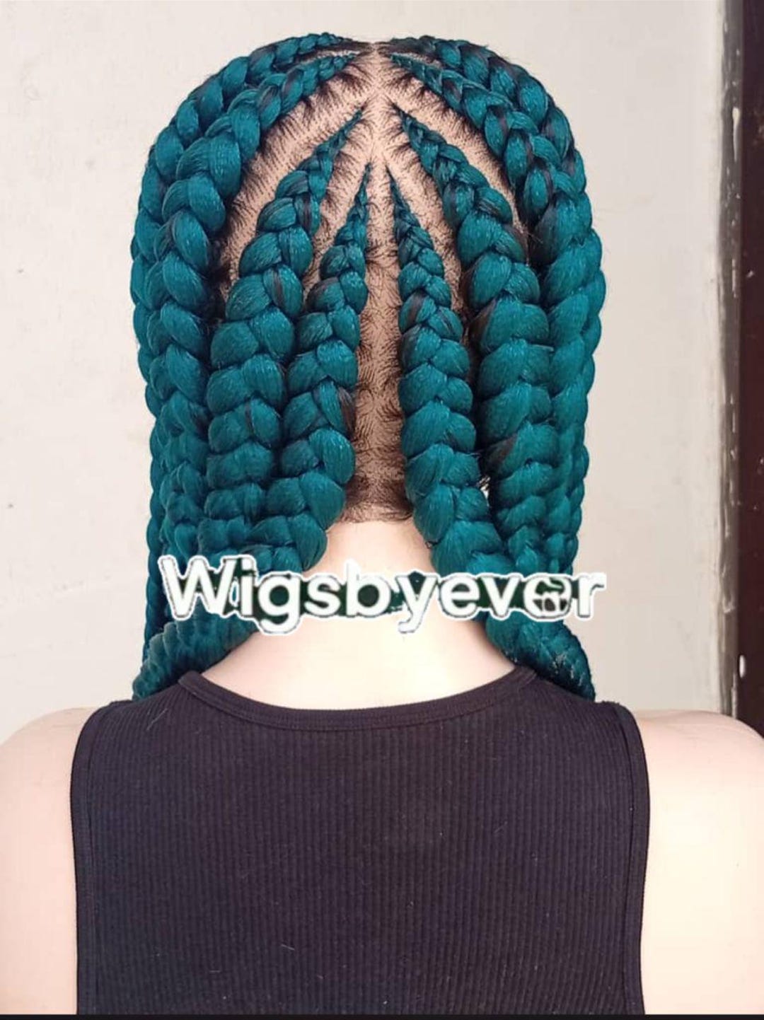 Teal Green Cornrow Braided Wig | Glueless Protective Style, Wig for ...