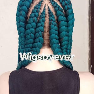 Perruque tressée en cornrow vert sarcelle | Style protecteur sans colle, perruque pour femme noire