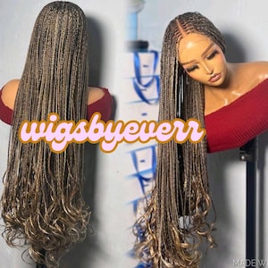 Spanish curls knotless braided wig, wig for every day occassion, braided wig for black women , french curls braided cornrow braided wig.
