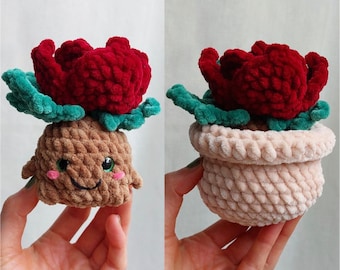 PATTERN Rose Flower Plant Dirt Baby - Flower Pot - Amigurumi flower plant pattern - PDF Crochet flower plant pattern - easy-to-follow
