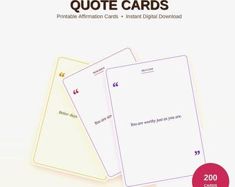 200 Self-Care Affirmation Minimalist Cards | Anxiety Encouragement Flash | Mental Health | Printable PDF Digital Download