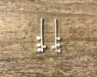 long silver earrings - modern organic studs - unusual minimal earrings - organic botanic studs - sterling silver dangle studs