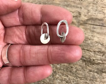 Small silver stud earrings - modern kinetic oval studs - quivering disc earrings - quiet contemporary earrings - subtle circle earrings