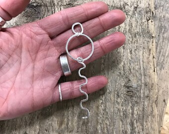 single silver statement earring - unusual handmade stud - quirky artisan dangle earring - unique kinetic earring - ONE ONLY