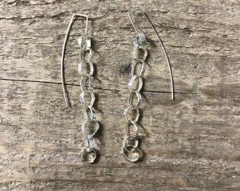 quirky silver dangle chain earrings - long chain earrings - elegant silver earrings - statement chain earrings