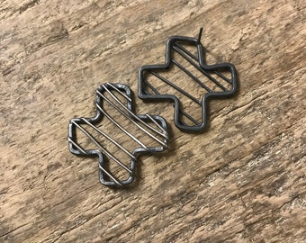 large oxidised plus sign studs - bold silver cross earrings - artisan statement earrings - modern brutalist stud earrings - one of a kind