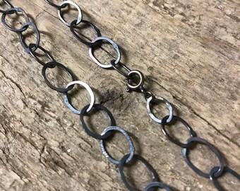 blackened oval link chain - wabi sabi necklace chain - modernist handmade chain
