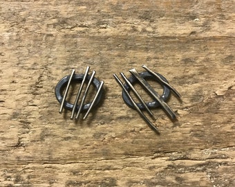 brutalist circle earrings - blackened textured stud earrings - modernist silver round studs - unusual oxidised studs