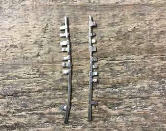 long silver ladder earrings - brutalist stud earrings - skeletal sterling silver dangle earrings - one of a kind silver earrings