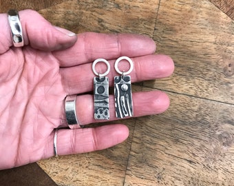 Mismatched silver earrings - arty dangle earrings - modern silver stud earrings - abstract silver stud earrings - one of a kind studs
