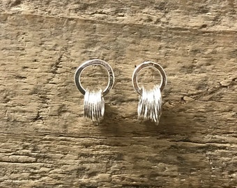modernist mobile dangle earrings - sterling silver kinetic earrings - feminine circle studs - unusual statement earrings