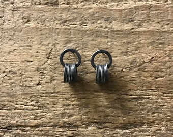 modernist mobile dangle earrings - oxidised sterling silver kinetic earrings - elemental circular studs - unusual statement earrings