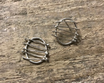 Large oval stud earrings - modernist oval earrings - artisan statement earrings - unusual silver stud earrings - wabi sabi earrings