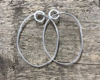 silver hoop earrings - unusual hoop studs - quirky oval earrings - modern kinetic earrings - statement hoops - oval hoop earrings