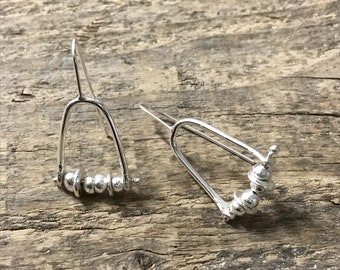 Modern silver dangle earrings - organic beaded earrings - ear wire earrings - sterling silver statement earrings - one of a kind earrings