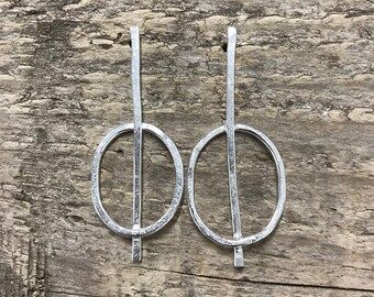 edgy organic earrings - silver statement earrings - unusual oval studs - quirky dangle earrings - artisan made jewelry