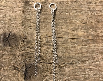 silver dangle chain earrings - long tassel earrings - modernist pendent earrings - swinging sterling silver chain studs