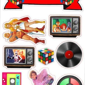 Retro cartoons 80s card Cake toppers