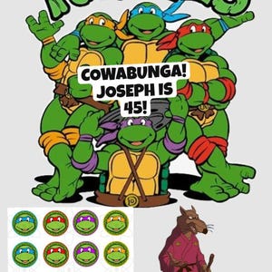 Handmade retro ninja turtles card cake toppers