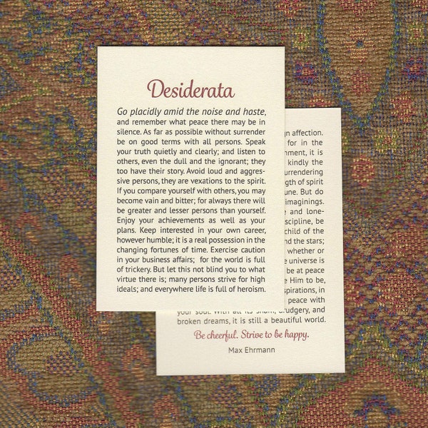 6 Desiderata Pocket Cards | Desiderata Wallet Cards | Desiderata Cards | Desiderata Gift | Wedding Favor | Small Desiderata