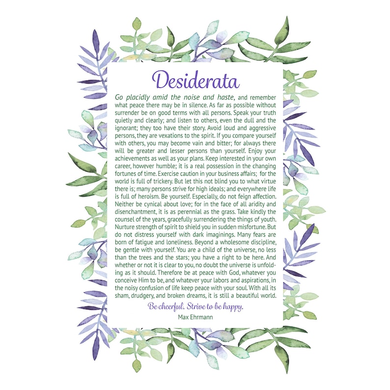 Desiderata Printable Desiderata Print Desiderata Poster Desiderata Decor Wedding Gift Graduation Gift Desiderata Card image 1