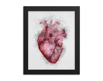 Scribbled Anatomical Heart framed poster