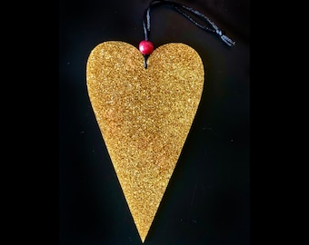 Large Glittery Gold Heart Ornament Christmas Valentine’s Day Gift Love Memento