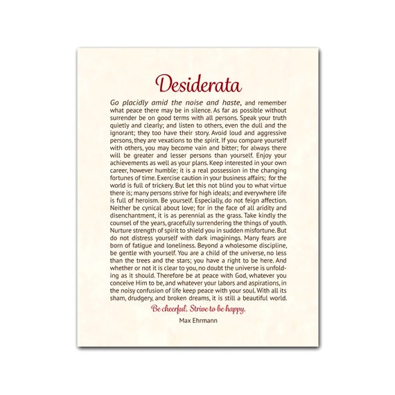 Desiderata Printable Desiderata Poem Desiderata Print Etsy