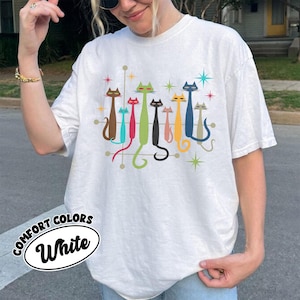Vintage Retro Mid-Century Modern Cats Shirt 50s 60s Style Graphic Tee for Cat Lovers Atomic Era Aesthetic Art Design Top