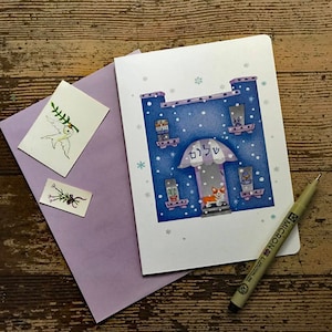 SHALOM Blankokarte mit Corgis | Chanukka Karte | Weihnachtsgrüße Postkarte | Chanukka Grüße | Valerie Walsh Grusskarten