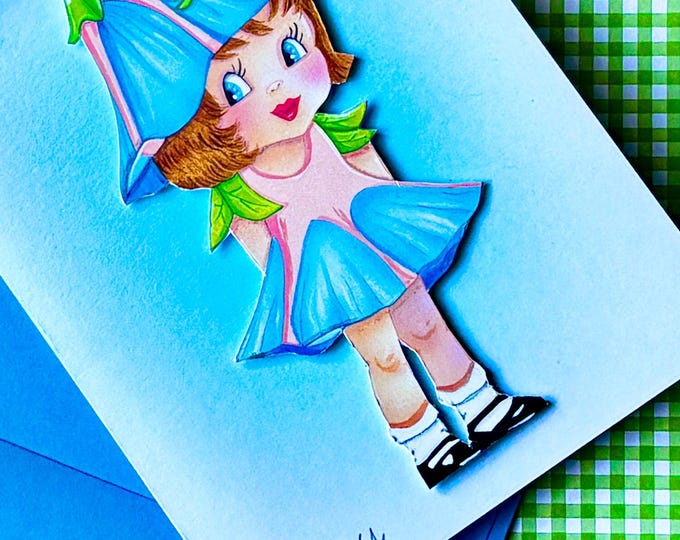 Hand-Painted Morning Glory Girl Card • Dimensional Art Greeting