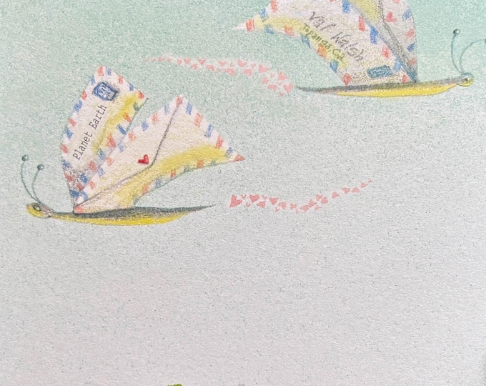 Air Mail : Love Letter to Planet Earth-Butterfly Greeting Card-Slimline Option and 4" Sticker