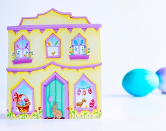 EASTER GREETING CARD | Little Easter House Greeting Card | House Shaped Card for Easter |Easter Themed Card | Valerie Walsh Greeting Cards