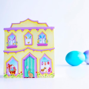 EASTER GREETING CARD Little Easter House Greeting Card House Shaped Card for Easter Easter Themed Card Valerie Walsh Greeting Cards image 1