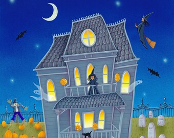 Haunted House Halloween Painting: Custom Framed Art Print