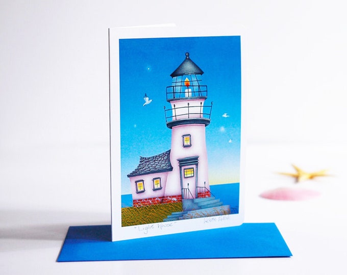 LIGHT HOUSE Blank Card | Nautical Greeting Card | Let it Shine Light House Postal Card | Valerie Walsh Greeting Cards |  Sail away with Me