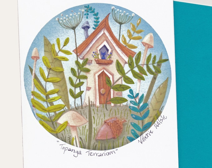 Topanga Terrarium Greeting CARD | Friendship Card | Cottage-Kitty Note card | House Warming Friendship Card | Floral Themed Greeting Card |