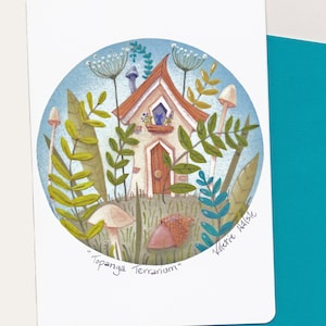 TARJETA de felicitación Topanga Terrarium / Tarjeta de amistad / Tarjeta de nota Cottage-Kitty / Tarjeta de amistad de calentamiento de la casa / Tarjeta de felicitación temática floral /