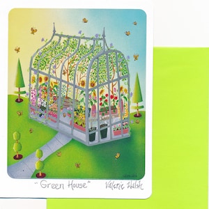 Carte de voeux vierge GREEN HOUSE | Art naturel | Fleurs et papillons pour jardin | Postale Florale De Serre Carte| Cadeaux Valerie Walsh