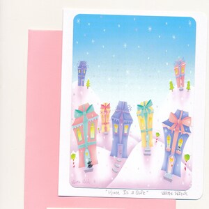 Home Is a Gift Blanko GRUSSKARTE | Geschenk verpackt Häuser Karte | Schneebedeckte Häuser | Feiertags-Postkarten | Valerie Walsh Grußkarte