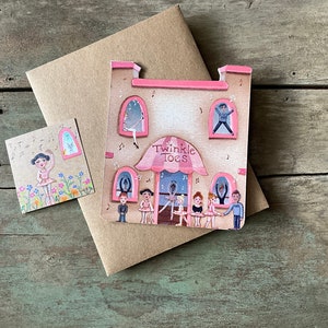 Dance GREETING CARD | Little Dance Studio Card |Ballet-Jazz-Tap-Twinkle Toes House Shaped Card for Dancers Card | Valerie Walsh Card