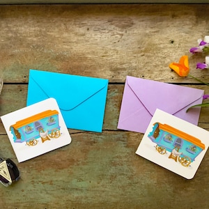 Minitarjeta de caravana de gallinero y sobre a juego - Flores de gallina - Carro de Vardo - Tarjetas de Valerie Walsh