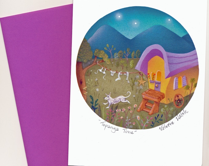 Topanga Time Greeting CARD | Friendship Gift | Gypsy Note card | House Warming Friendship Postal Card | Gypsy Wagon Artwork