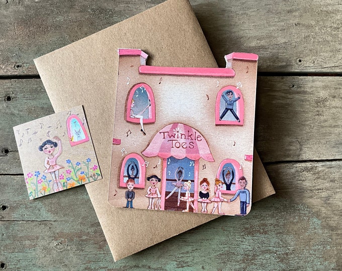 Dance GREETING CARD | Little Dance Studio Card |Ballet-Jazz-Tap-Twinkle Toes House Shaped Card for Dancers Card | Valerie Walsh Card