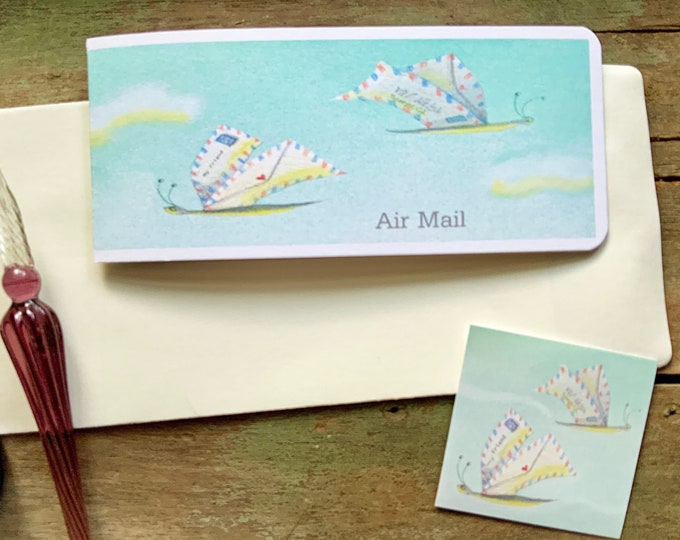 Air Mail Blank Slimline Card Envelope Wings Art Card | Flying Letters Card with Matching Envelope | Valerie Walsh  Cards