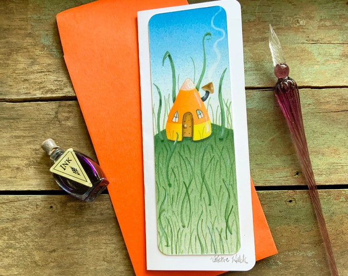 Candy Corn Casa Slimline Blank Greeting Card | Fall Postal Card | Candy Corn Slim Card with Matching Envelope